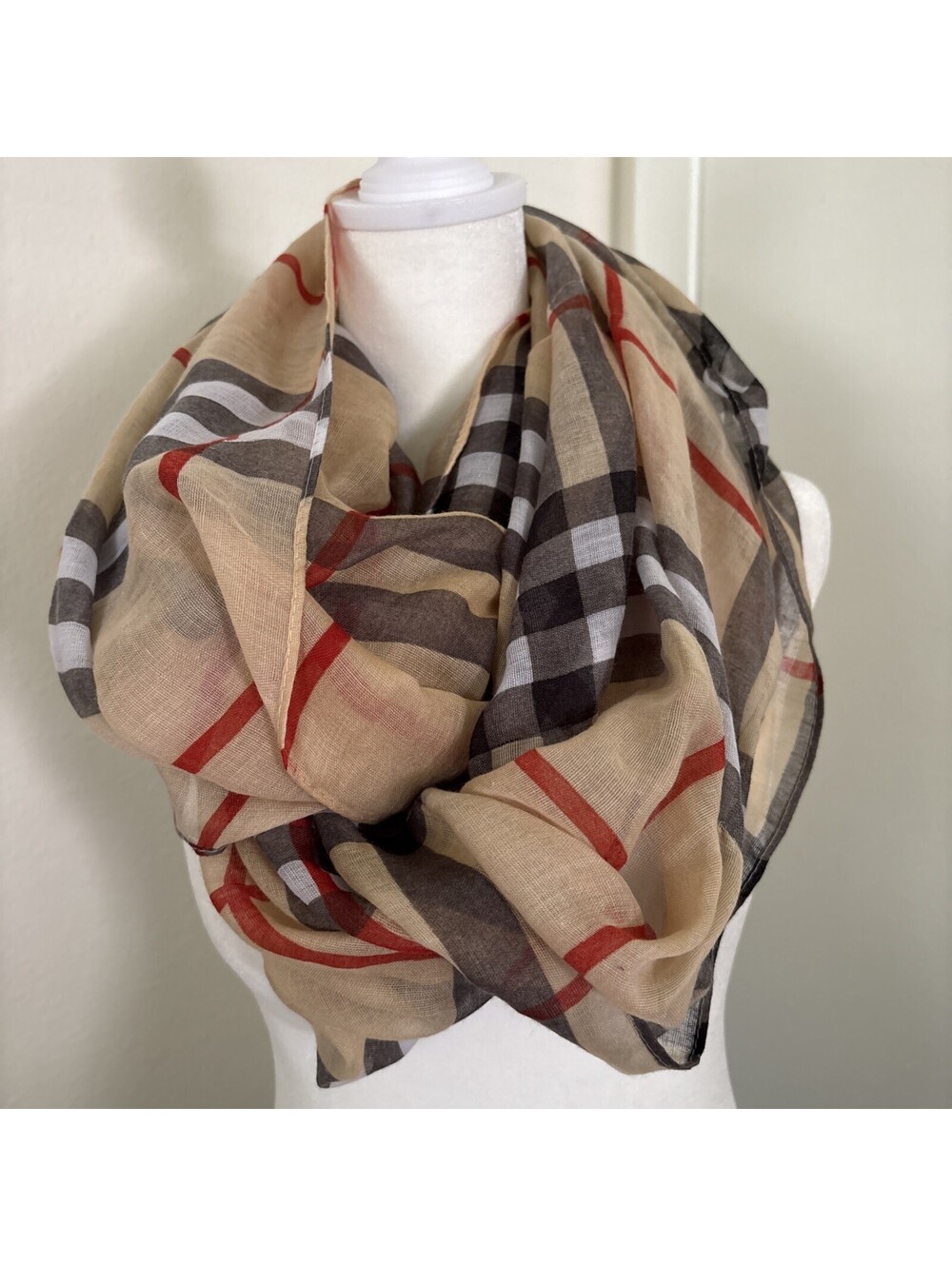 Womens Scarf Wrap 32-72 Infinity Giant Check Gauze Designer Inspired Plaid